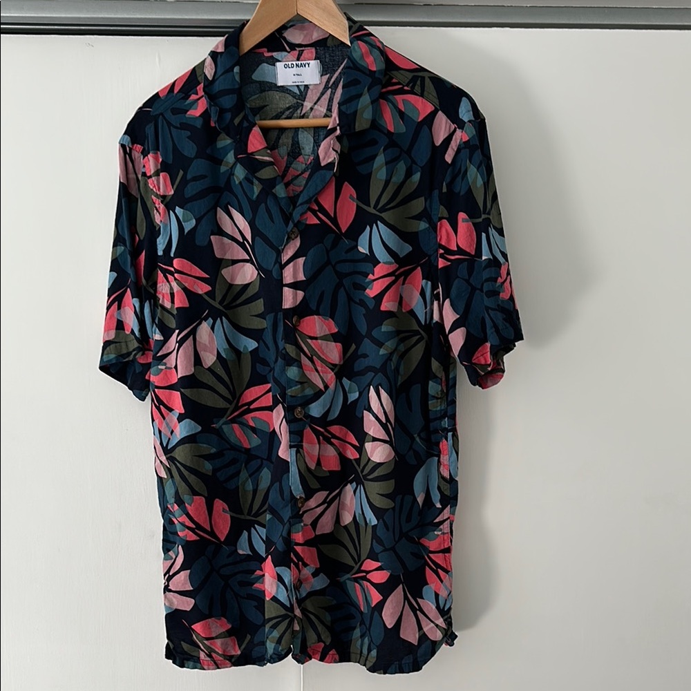 Old Navy Blue and Green Casual Button Down Shirt